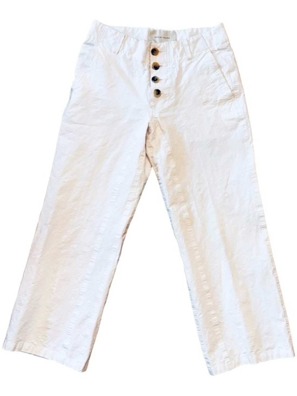 BROCHU WALKER Cropped, High-Waisted White Pants, Size Extra Small.